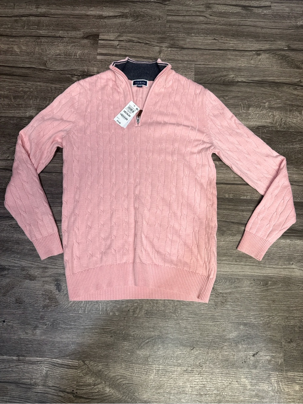 NWT Club Room Men’s Cable Knit Quarter Zip Sweater Pink Size Medium - Picture 2 of 5